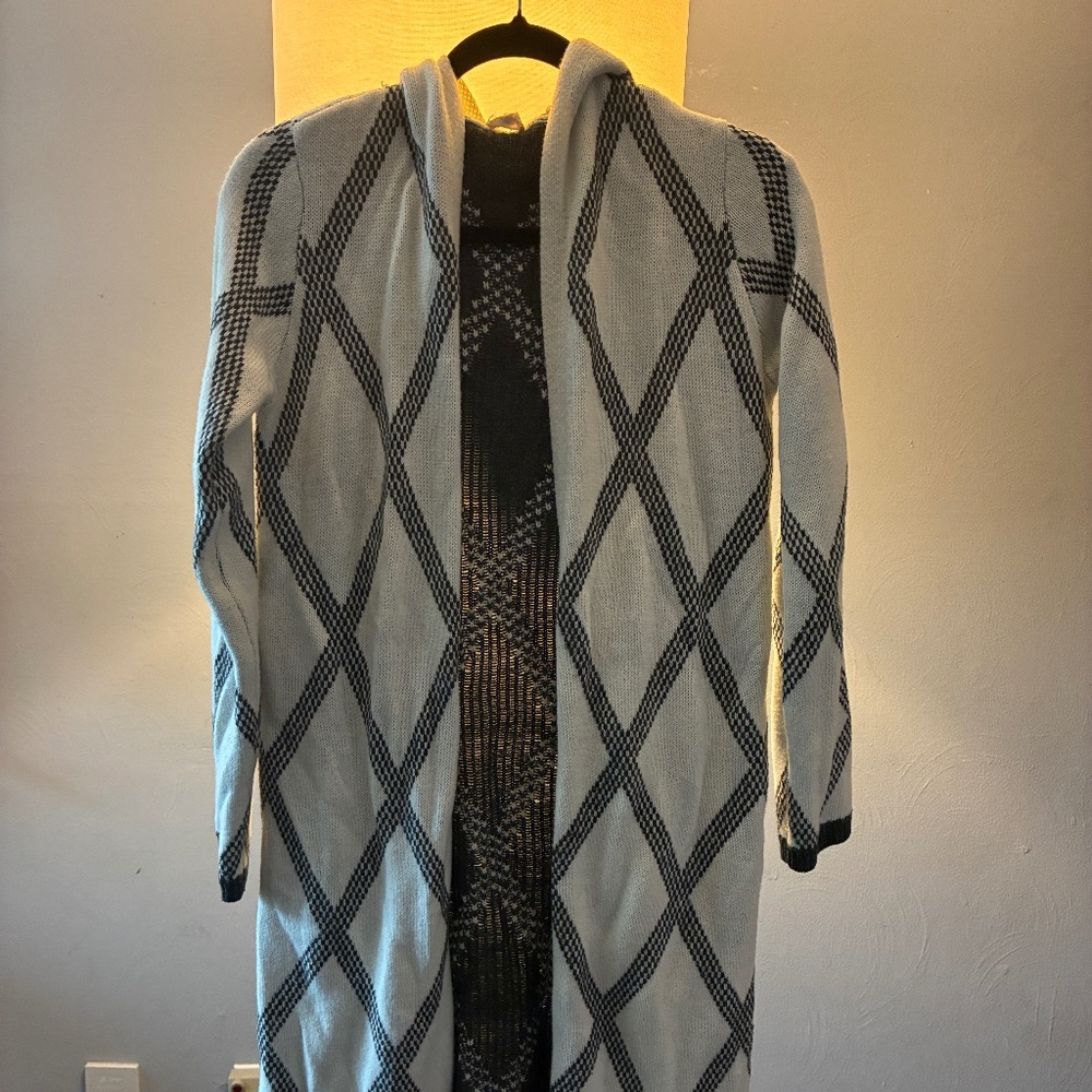 Grey and cream hooded duster cardigan
